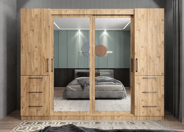 Zerka concept Bella Sürgü Kapaklı Dolap Gardırop Çam 270cm- Montaj Dahil ürün görseli 1
