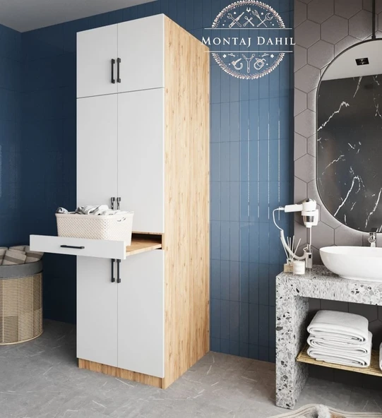 Zerka concept Piramit Çamaşır Ve Kurutma Makinesi Dolabı Banyo Dolabı Çam Beyaz Çam - Beyaz ürün görseli 1