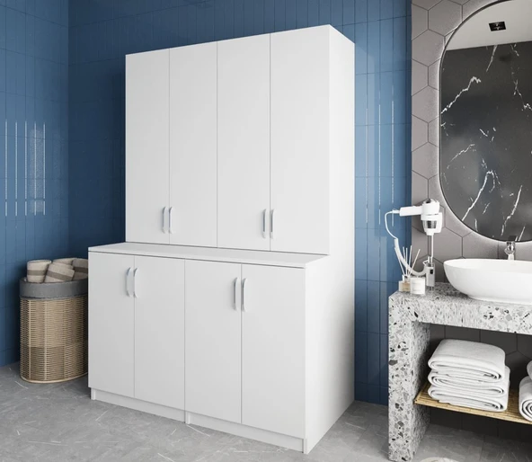 Zerka concept Maven Çamaşır Ve Kurutma Makinesi Dolabı Banyo Dolabı Beyaz Beyaz ürün görseli 1