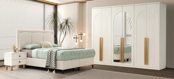 Zerka concept Asia Mdf Membran 6 Kapaklı Gardırop ve Yatak Odası Takımı ürün görseli 1