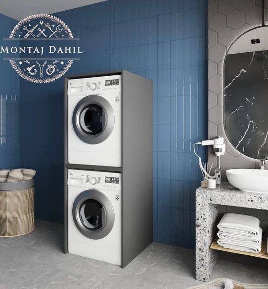 Zerka concept Babil Çamaşır Ve Kurutma Makinesi Dolabı Banyo Dolabı Füme Antrasit ürün görseli 1