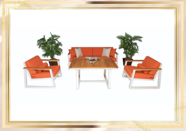 Zerka concept Likya Alüminyum Oturma Grubu Bahçe Balkon Koltuk Takım 3+1+1+masa Turuncu ürün görseli 1