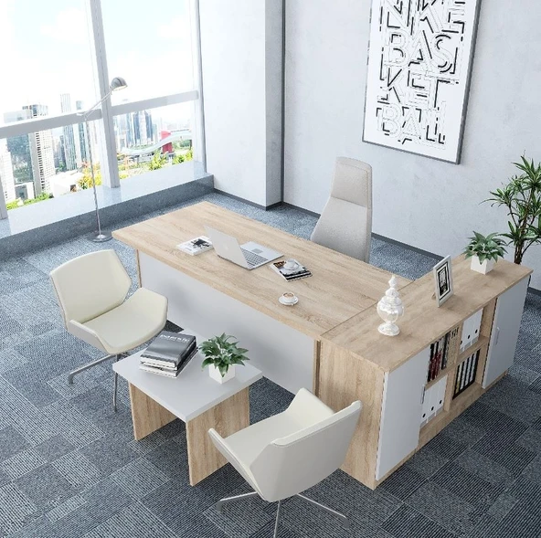 Zerka concept Cruz 3'lü Ofis Takımı  Model 8 Meşe Beyaz ürün görseli 1