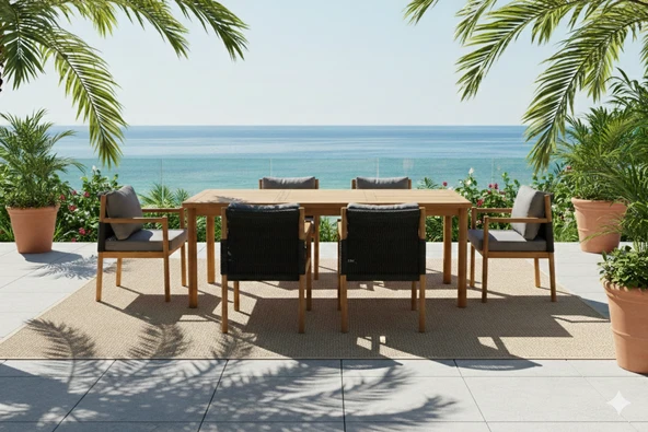 Zerka concept Dynamic Masif Ahşap Iroko Ağacı Bahçe Balkon Salon Teras Masa Sandalye Takımı ürün görseli 1