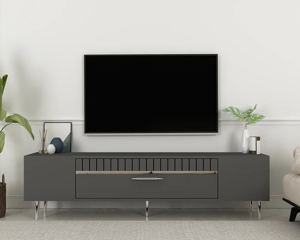 Zerka concept Bakü Tv Sehpası Tv Ünitesi 150 Cm Antrasit Gümüş ürün görseli 1