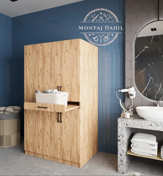 Zerka concept Tina Çamaşır Ve Kurutma Makinesi Dolabı Banyo Dolabı Çam Çam ürün görseli 1