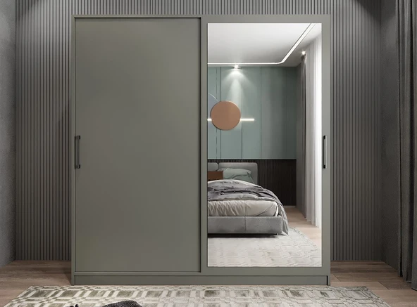 Zerka concept Star Sürgü Kapaklı Gizli Çekmeceli Dolap Gardırop Füme 160 Cm ürün görseli 1