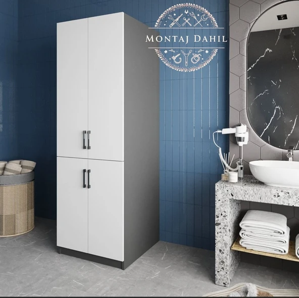Zerka concept Venedik Çamaşır Ve Kurutma Makinesi Dolabı Banyo Dolabı Füme Beyaz Antrasit - Beyaz ürün görseli 1