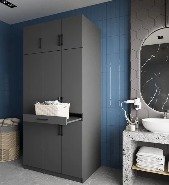 Zerka concept Vita Çamaşır Ve Kurutma Makinesi Dolabı Banyo Dolabı Antrasit Antrasit ürün görseli 1