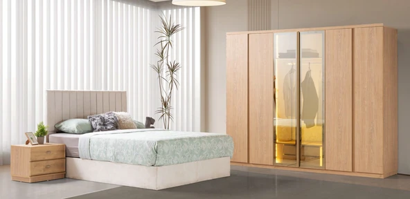 Zerka concept Rabat Mdf 6 Kapaklı Gardırop Ve Yatak Odası Takımı ürün görseli 1