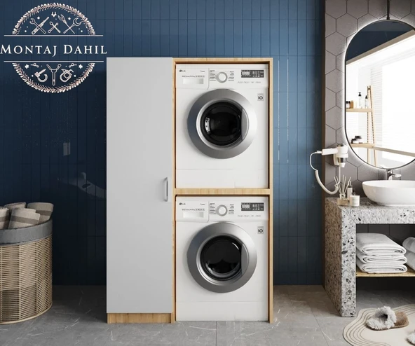 Zerka concept Almera Çamaşır Ve Kurutma Makinesi Dolabı Banyo Dolabı Meşe Beyaz Beyaz - Meşe ürün görseli 1