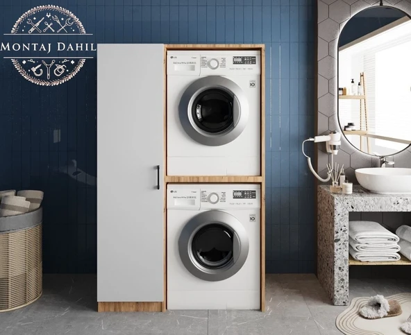 Zerka concept Almera Çamaşır Ve Kurutma Makinesi Dolabı Banyo Dolabı Çam Beyaz Çam - Beyaz ürün görseli 1