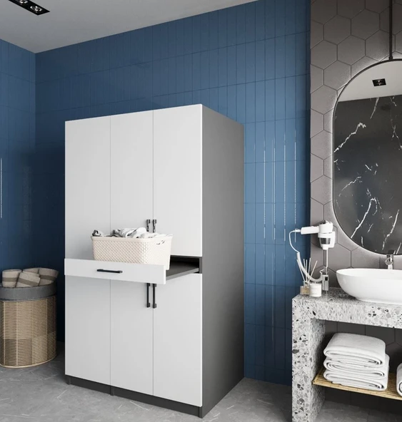 Zerka concept Tina Çamaşır Ve Kurutma Makinesi Dolabı Banyo Dolabı Füme Beyaz Antrasit Beyaz ürün görseli 1