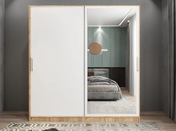 Zerka concept Star Sürgü Kapaklı Gizli Çekmeceli Dolap Gardırop Çam Beyaz 208 Cm ürün görseli 1