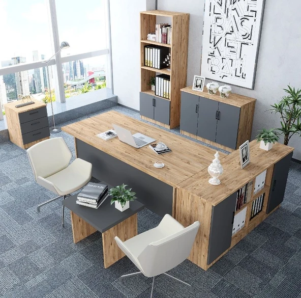 Zerka concept Naomi 6'lı Ofis Takımı  Model 2 Çam Füme ürün görseli 1