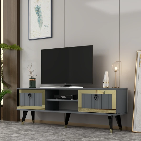Zerka concept Sandro Tv Ünitesi Tv Sehpası Antrasit-altın ürün görseli 1