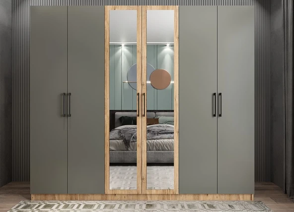 Zerka concept Alessi 6 Kapaklı Dolap Gardırop Çam Füme - Montaj Dahil ürün görseli 1