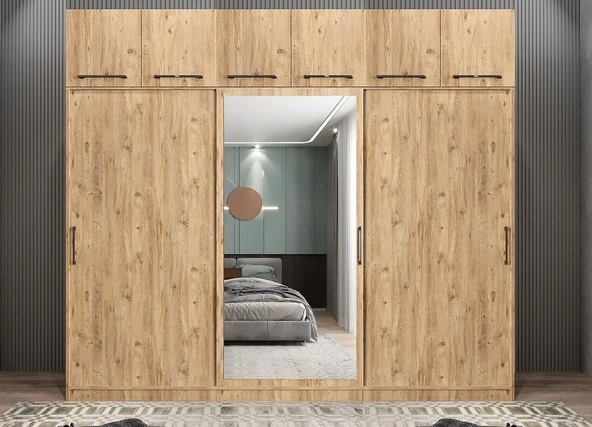 Zerka concept Runa Sürgü Kapaklı Gardırop Yüklüklü Çam 240cm ürün görseli 1