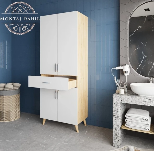 Zerka concept Mavera Çok Amaçlı Dolap Banyo Mutfak Kiler Dolabı Meşe Beyaz Beyaz - Meşe ürün görseli 1