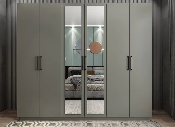 Zerka concept Alessi 6 Kapaklı Dolap Gardırop Füme - Montaj Dahil ürün görseli 1