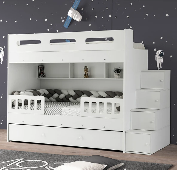 Zerka concept Buket Mdf Çelik Profilli Yavrulu Ranza Beyaz M1 90 X 190 CM ürün görseli 1