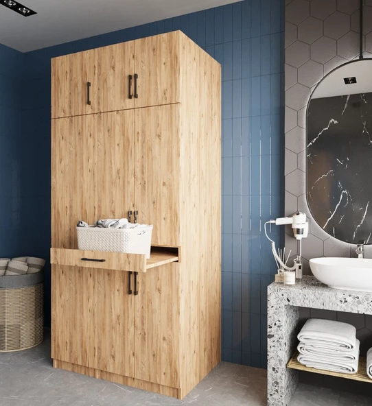 Zerka concept Vita Çamaşır Ve Kurutma Makinesi Dolabı Banyo Dolabı Çam ürün görseli 1