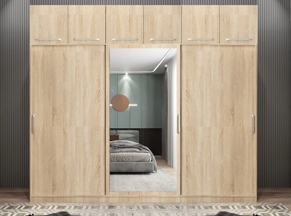 Zerka concept Runa Sürgü Kapaklı Gardırop Yüklüklü Meşe 240cm ürün görseli 1