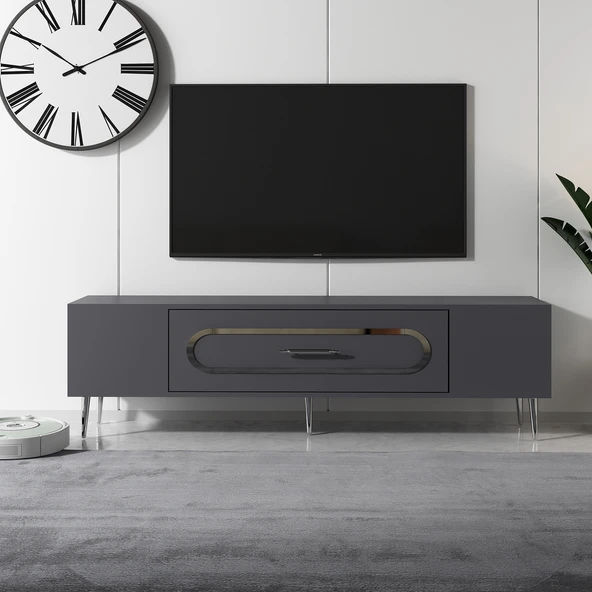 Zerka concept Bişkek Tv Sehpası Tv Ünitesi 150 Cm Antrasit Gümüş ürün görseli 1