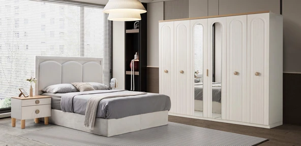 Zerka concept Seren Mdf 6 Kapaklı Gardırop Ve Yatak Odası Takımı Başlık Dahil Baza Hariç ürün görseli 1