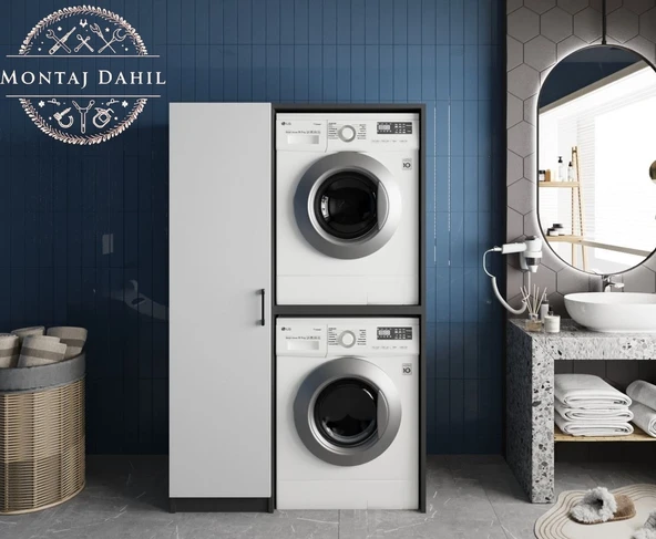 Zerka concept Almera Çamaşır Ve Kurutma Makinesi Dolabı Banyo Dolabı Füme Beyaz Antrasit Beyaz ürün görseli 1