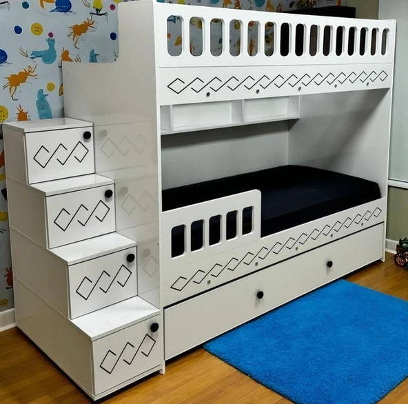 Zerka concept Pretty Mdf Çelik Profilli Yavrulu Ranza Beyaz M1 ürün görseli 1