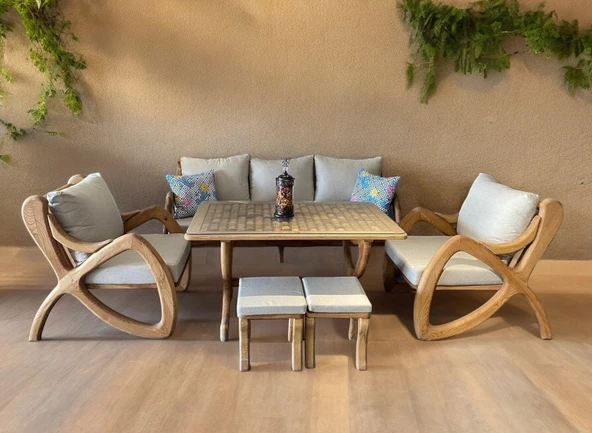 Zerka concept Violet Bahçe Balkon Koltuk Kestane Ağacı 3+1+1 Koltuk Masa Takımı Ahşap ürün görseli 1