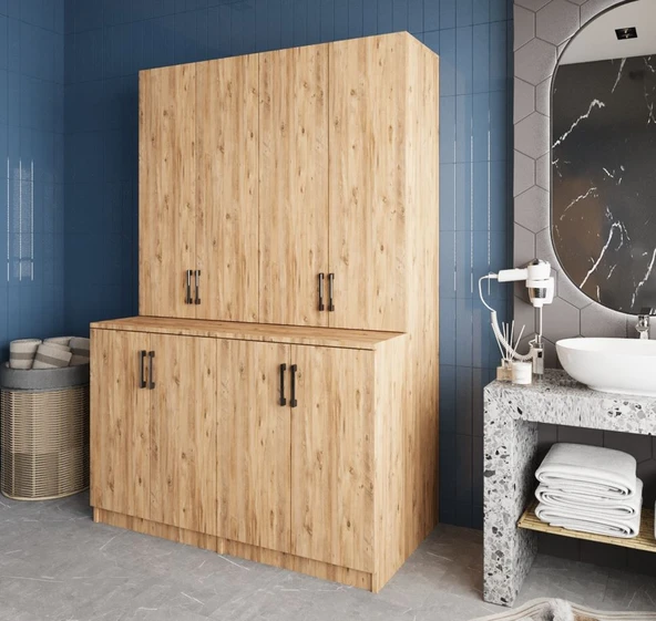 Zerka concept Maven Çamaşır Ve Kurutma Makinesi Dolabı Banyo Dolabı Çam Çam ürün görseli 1