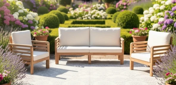 Zerka concept Valeri Masif Ahşap Bahçe Balkon Koltuk Takımı Kestane Ağacı - 1 Adet İkili 2 Adet Tekli ürün görseli 1
