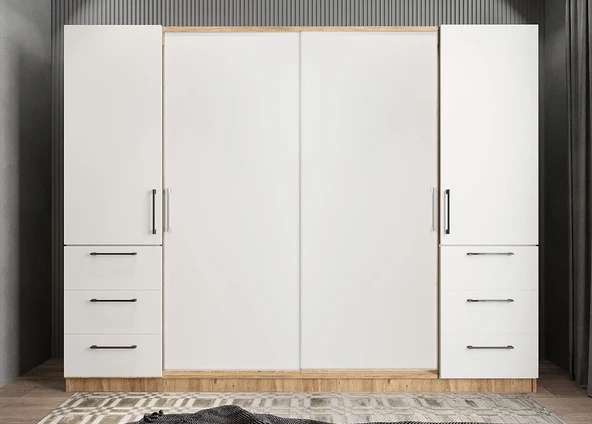 Zerka concept Riga Sürgü Kapaklı Çekmeceli Gardırop Çb 270 Cm ürün görseli 1