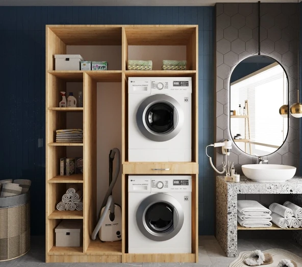 Zerka concept Megan Çamaşır Ve Kurutma Makinesi Dolabı Banyo Dolabı Meşe Meşe ürün görseli 1