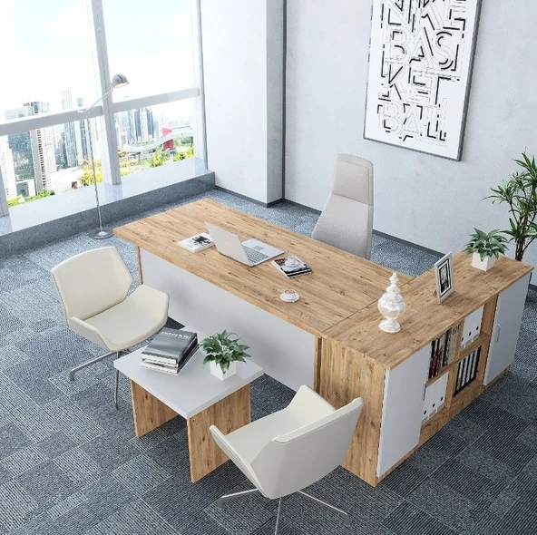 Zerka concept Cruz 3'lü Ofis Takımı  Model 8 Çam Beyaz ürün görseli 1