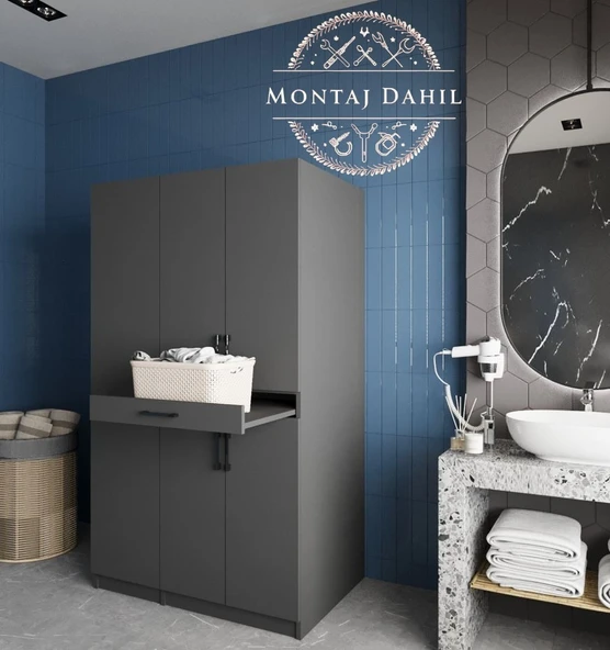 Zerka concept Tina Çamaşır Ve Kurutma Makinesi Dolabı Banyo Dolabı Füme Antrasit ürün görseli 1