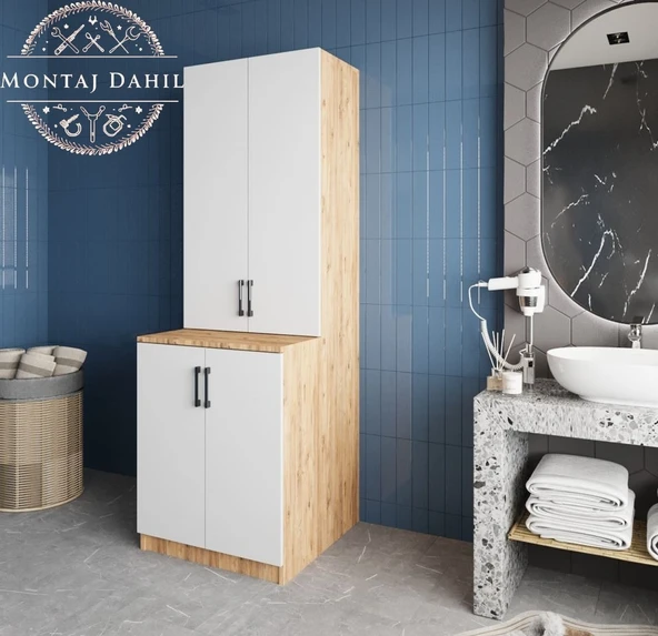 Zerka concept Aspen Çamaşır Ve Kurutma Makinesi Dolabı Banyo Dolabı Çam Beyaz Beyaz - Çam ürün görseli 1