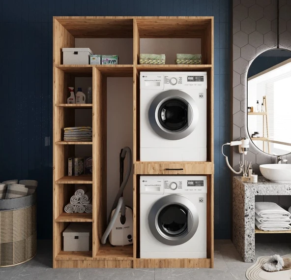 Zerka concept Megan Çamaşır Ve Kurutma Makinesi Dolabı Banyo Dolabı Çam Çam ürün görseli 1