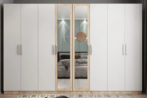 Zerka concept Padova 8 Kapaklı Dolap Gardırop Meşe Beyaz ürün görseli 1