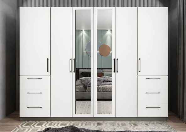 Zerka concept Zeren 6 Kapaklı Çekmeceli Gardırop Dolap Bf 240 Cm ürün görseli 1