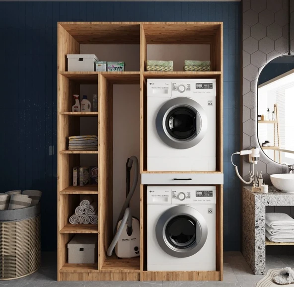 Zerka concept Megan Çamaşır Ve Kurutma Makinesi Dolabı Banyo Dolabı Çam Beyaz Çam - Beyaz ürün görseli 1