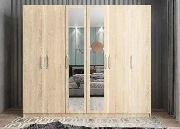 Zerka concept Diana 6 Kapaklı Dolap Gardırop Meşe ürün görseli 1
