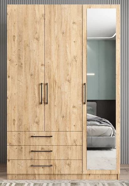 Zerka concept Parma 3 Kapaklı Gardırop Dolap Çam - Ücretsiz Kurulum ürün görseli 1
