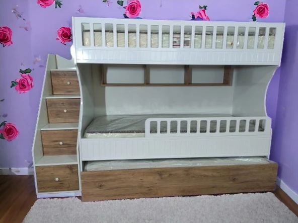Zerka concept Lugo Tamamı Mdf Lake Boyalı Yavrulu 3lü Ranza Cb ürün görseli 1