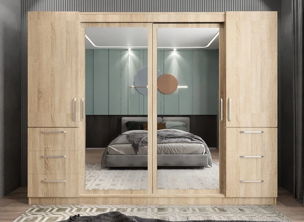 Zerka concept Bella Sürgü Kapaklı Dolap Gardırop Meşe 208cm - Montaj Dahil ürün görseli 1