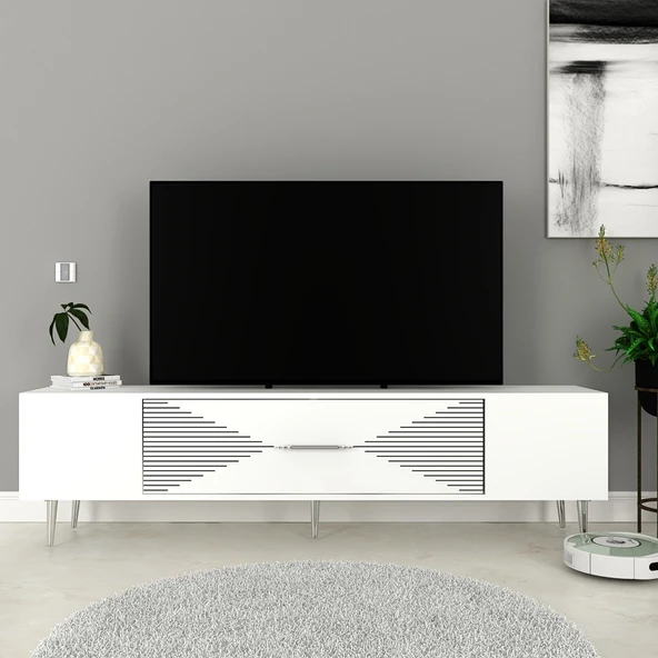 Zerka concept Motif Tv Sehpası Tv Ünitesi 150 Cm Beyaz Gümüş ürün görseli 1