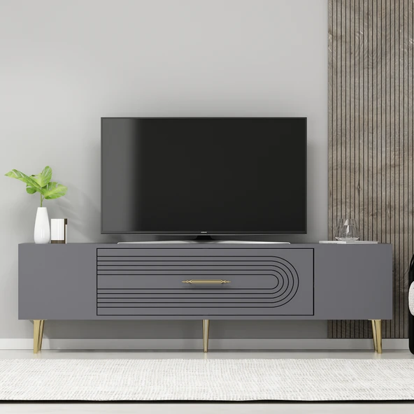 Zerka concept Camilla Tv Sehpası Tv Ünitesi 150 Cm Antrasit Altın ürün görseli 1