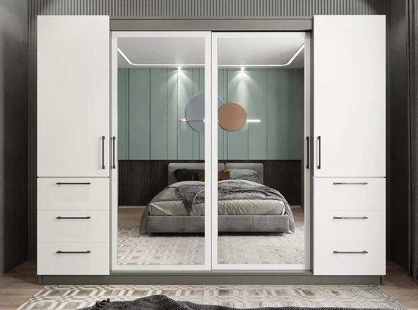 Zerka concept Bella Sürgü Kapaklı Dolap Gardırop Füme Beyaz 208cm -montaj Dahil ürün görseli 1